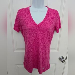 Under Armour Women's Patterned Hot Pink V-Neck Tee T-Shirt (Thin) Lightweight M